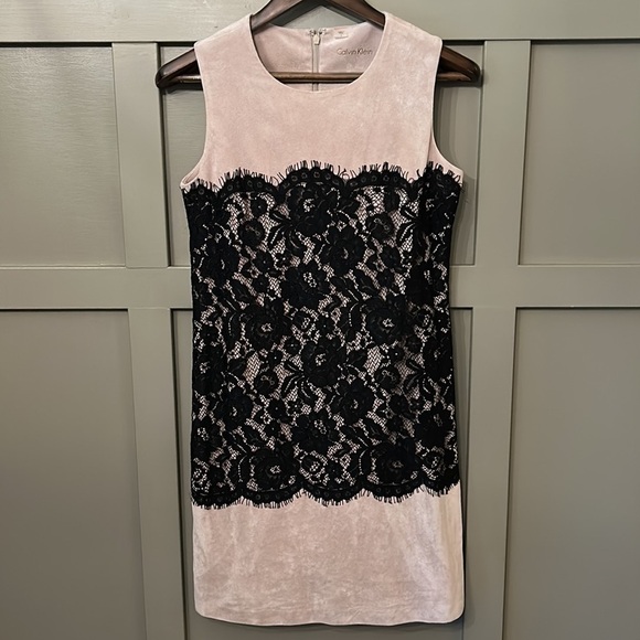Calvin Klein Lace & Faux Suede Microsuede Dress Sleeveless Career Dress Size 4 - Picture 5 of 14
